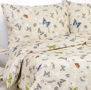 Goldea krepové posteľné obliečky - vzor 848 farební motýle na béžovom 140 x 220 a 70 x 90 cm