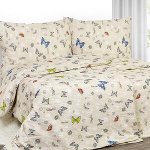 Goldea krepové posteľné obliečky - vzor 848 farební motýle na béžovom 140 x 220 a 70 x 90 cm