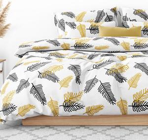 Goldea bavlnené posteľné obliečky deluxe - vzor 1048 čierne a zlaté palmové listy 240 x 200 a 2ks 70 x 90 cm
