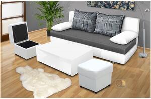 Rozkladacia pohovka s )ložným priestorom Avenue + stolík + 2 taburety farba čalounění: eko kůže bílá/šedá