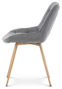 Jedálenská stolička, poťah šedá látka, kovové nohy, 3D dekor dub (a-394 šedá)