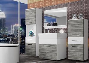 Kúpeľňový nábytok Belini šedý antracit Glamour Wood / biely mat + umývadlo + zrkadlo KOR M 5/1/W/GWW/0/ZW