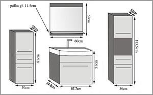 Kúpeľňový nábytok Belini šedý lesk / šedý mat + umývadlo + zrkadlo ROD PM 5/0/W/SSR/0/ZW