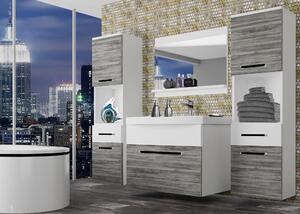 Kúpeľňový nábytok Belini šedý antracit Glamour Wood / biely matný + umývadlo + zrkadlo ROD M 6/0/W/GWW/0/ZW