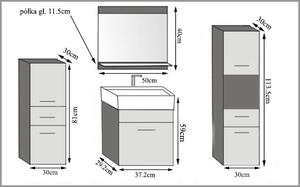 Kúpeľňový nábytok Belini čierny lesk / šedý mat + umývadlo + zrkadlo KOR PM 5/1/W/BSR/0/ZW