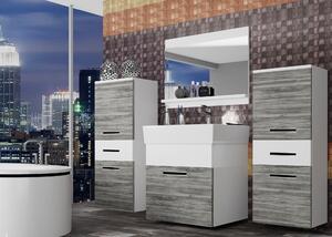 Kúpeľňový nábytok Belini šedý antracit Glamour Wood /biely mat + umývadlo + zrkadlo KOR M 4/1/W/GWW/0/ZW