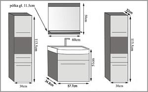 Kúpeľňový nábytok Belini šedý lesk / šedý mat + umývadlo + zrkadlo ROD PM 6/0/W/SSR/0/ZW