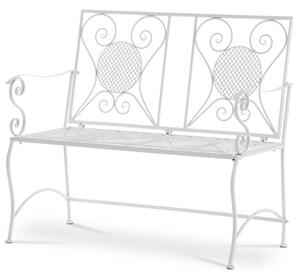 Záhradná kovová lavica, biely lak
