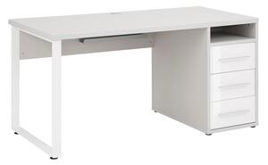 Písací stôl MUDDY sivá/biele sklo, so zásuvkam