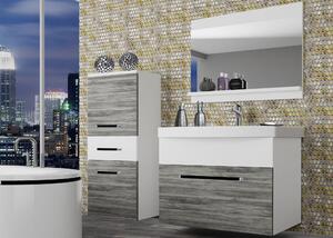 Kúpeľňový nábytok Belini šedý antracit Glamour Wood /biely mat + umývadlo + zrkadlo ROD M 2/0/W/GWW/0/ZW