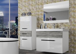 Kúpeľňový nábytok Belini biely lesk / šedý antracit Glamour Wood + umývadlo + zrkadlo ROD