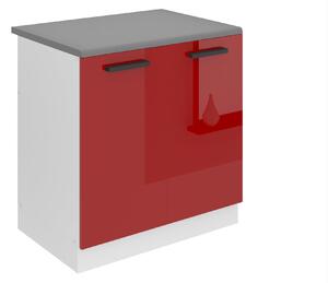 Kuchynská skrinka Belini Premium Full Version drezová 80 cm červený lesk s pracovnou doskou