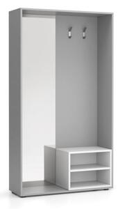 Šatníková stena s botníkom a zrkadlom, 2 háčiky, sivá/biela