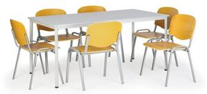 Jedálenský stôl, 1600x800 mm + 6 drevených stoličiek ISO