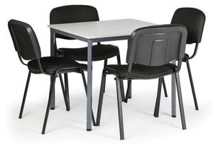 Stôl jedálenský, sivý 800 x 800 + 4 konferenčné stoličky Viva čierne