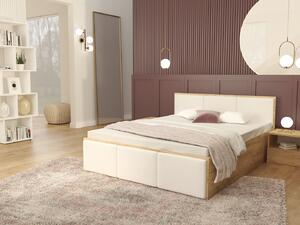 Čalúnená manželská posteľ s úložným priestorom Dolly - dub craft/biela Rozmer: 160x200