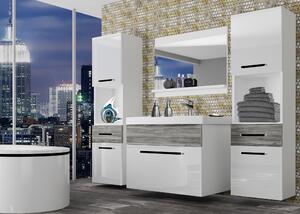 Kúpeľňový nábytok Belini biely lesk / šedý antracit Glamour Wood + umývadlo + zrkadlo ROD PM 6/0/W/WGW1/0/ZW