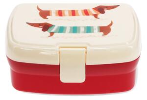 Červený/krémový detský desiatový box Sausage Dog – Rex London