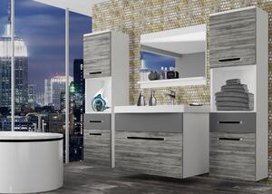 Kúpeľňový nábytok Belini šedý antracit Glamour Wood / šedý mat + umývadlo + zrkadlo ROD M 6/0/W/GWSR/0/ZW