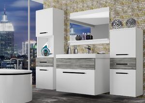 Kúpeľňový nábytok Belini biely mat / šedý antracit Glamour Wood + umývadlo + zrkadlo ROD M 5/0/W/WGW/0/ZW