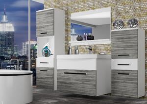 Kúpeľňový nábytok Belini šedý antracit Glamour Wood / biely mat + umývadlo + zrkadlo ROD M 5/0/W/GWW/0/ZW