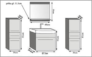 Kúpeľňový nábytok Belini čierny lesk / šedý mat + umývadlo + zrkadlo ROD PM 4/0/W/BSR/0/ZW