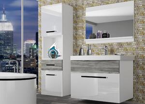Kúpeľňový nábytok Belini biely lesk / šedý antracit Glamour Wood + umývadlo + zrkadlo ROD