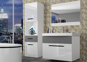 Kúpeľňový nábytok Belini biely lesk / šedý mat + umývadlo + zrkadlo ROD PM 3/0/W/WSR/0/ZW