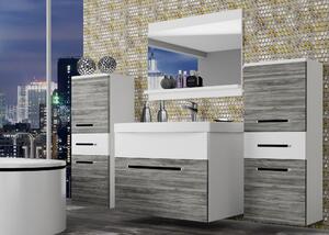 Kúpeľňový nábytok Belini šedý antracit Glamour Wood / biely mat + umývadlo + zrkadlo ROD M 4/0/W/GWW/0/ZW
