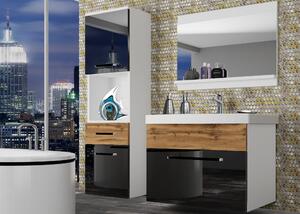 Kúpeľňový nábytok Belini čierny lesk / dub wotan + umývadlo + zrkadlo ROD PM 3/0/W/BDW/0/ZW