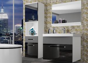 Kúpeľňový nábytok Belini čierny lesk / šedý mat + umývadlo + zrkadlo ROD PM 3/0/W/BSR/0/ZW