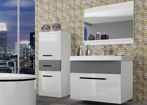 Kúpeľňový nábytok Belini biely lesk / šedý mat + umývadlo + zrkadlo ROD PM 2/0/W/WSR/0/ZW