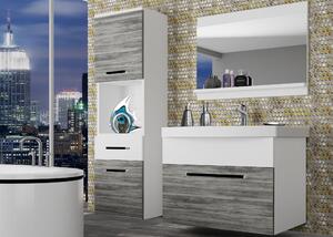 Kúpeľňový nábytok Belini šedý antracit Glamour Wood / biely mat + umývadlo + zrkadlo ROD M 3/0/W/GWW/0/ZW