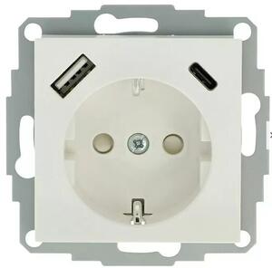 German Zásuvka s USB nabíjaním typu A/C / 2 USB porty / 16A / plast / kov / biela