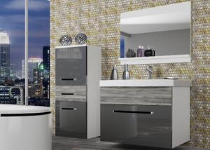 Kúpeľňový nábytok Belini šedý lesk / šedý antracit Glamour Wood + umývadlo + zrkadlo ROD PM 2/0/W/SGW/0/ZW