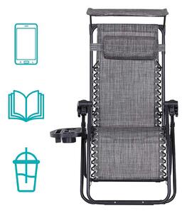 Zero gravity stolička s markízou a držiakom na pohár, 2 ks, viac farieb, sivá