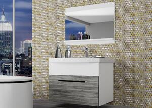 Kúpeľňový nábytok Belini šedý antracit Glamour Wood / biely mat + umývadlo + zrkadlo ROD M 1/0/W/GWW/0/ZW