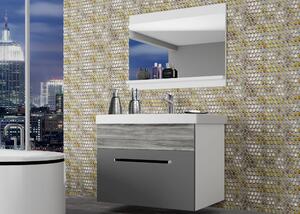 Kúpeľňový nábytok Belini šedý mat / šedý antracit Glamour Wood + umývadlo + zrkadlo ROD M 1/0/W/SRGW/0/ZW