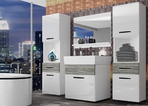 Kúpeľňový nábytok Belini biely lesk / šedý antracit Glamour Wood + umývadlo + zrkadlo KOR PM 6/1/W/WGW/0/ZW