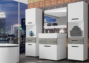 Kúpeľňový nábytok Belini biely mat / šedý antracit Glamour Wood + umývadlo + zrkadlo KOR M 6/1/W/WGW/0/ZW