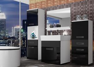 Kúpeľňový nábytok Belini čierny lesk / čierny mat + umývadlo + zrkadlo KOR PM 5/1/W/BB/0/ZW