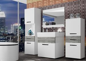 Kúpeľňový nábytok Belini biely mat / šedý antracit Glamour Wood + umývadlo + zrkadlo KOR M 5/1/W/WGW/0/ZW