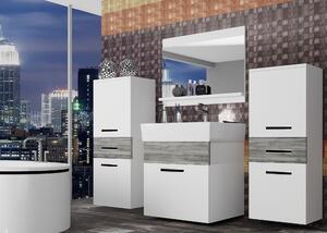 Kúpeľňový nábytok Belini biely mat / šedý antracit Glamour Wood + umývadlo + zrkadlo KOR M 4/1/W/WGW/0/ZW