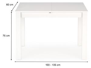 Rozkladací jedálenský stôl GINO 100-135 x 60 - biela