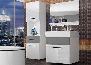 Kúpeľňový nábytok Belini biely lesk / šedý mat + umývadlo + zrkadlo KOR PM 3/1/W/WSR/0/ZW