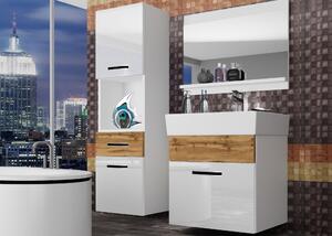 Kúpeľňový nábytok Belini biely lesk /dub wotan + umývadlo + zrkadlo KOR PM 3/1/W/WDW/0/ZW