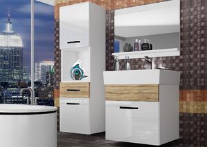 Kúpeľňový nábytok Belini biely lesk / dub sonoma + umývadlo + zrkadlo KOR PM 3/1/W/WDS/0/ZW