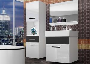 Kúpeľňový nábytok Belini biely lesk / čierny mat + umývadlo + zrkadlo KOR PM 3/1/W/WB/0/ZW