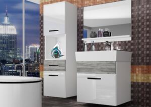 Kúpeľňový nábytok Belini biely lesk / šedý antracit Glamour Wood + umývadlo + zrkadlo KOR PM 3/1/W/WGW/0/ZW