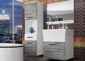 Kúpeľňový nábytok Belini šedý antracit Glamour Wood / biely mat + umývadlo + zrkadlo KOR M 3/1/W/GWW/0/ZW